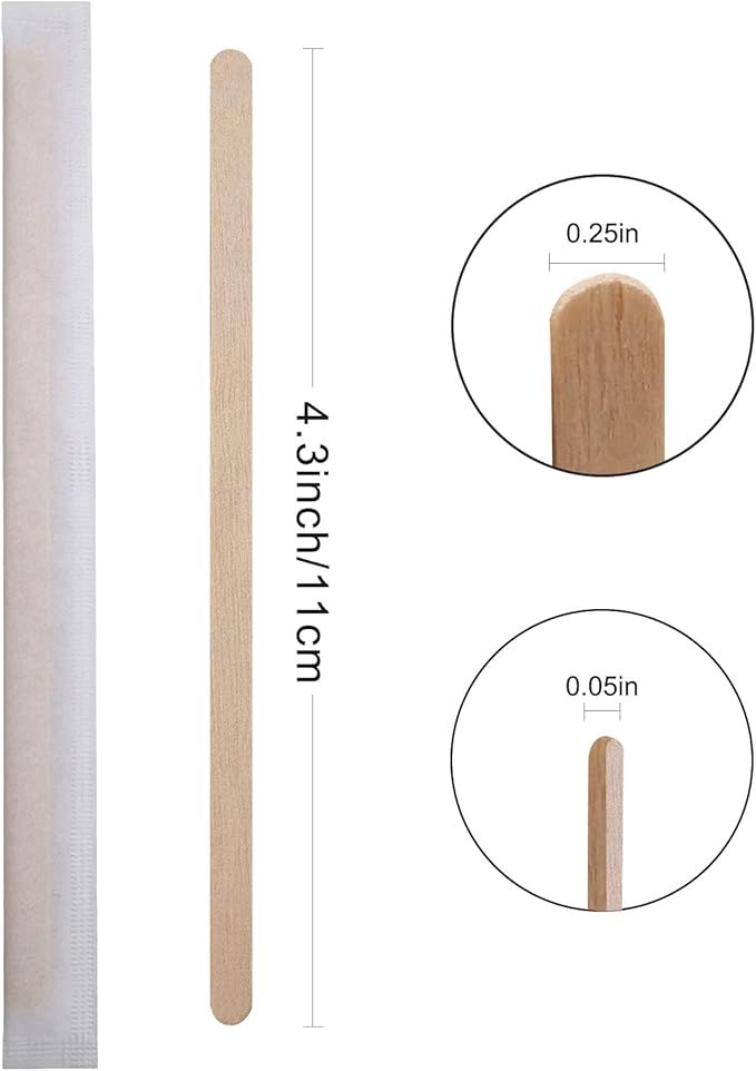 BLUE TOP Individually Paper Wrapped Wooden Coffee Stirrers 4.3 Inch Pack 500, Disposable Wood Sticks for Coffee/Tea/Hot Beverage/Hot Chocolate/Cold Drinks, Wood Blenders for Butter Sugar,Craft Stick