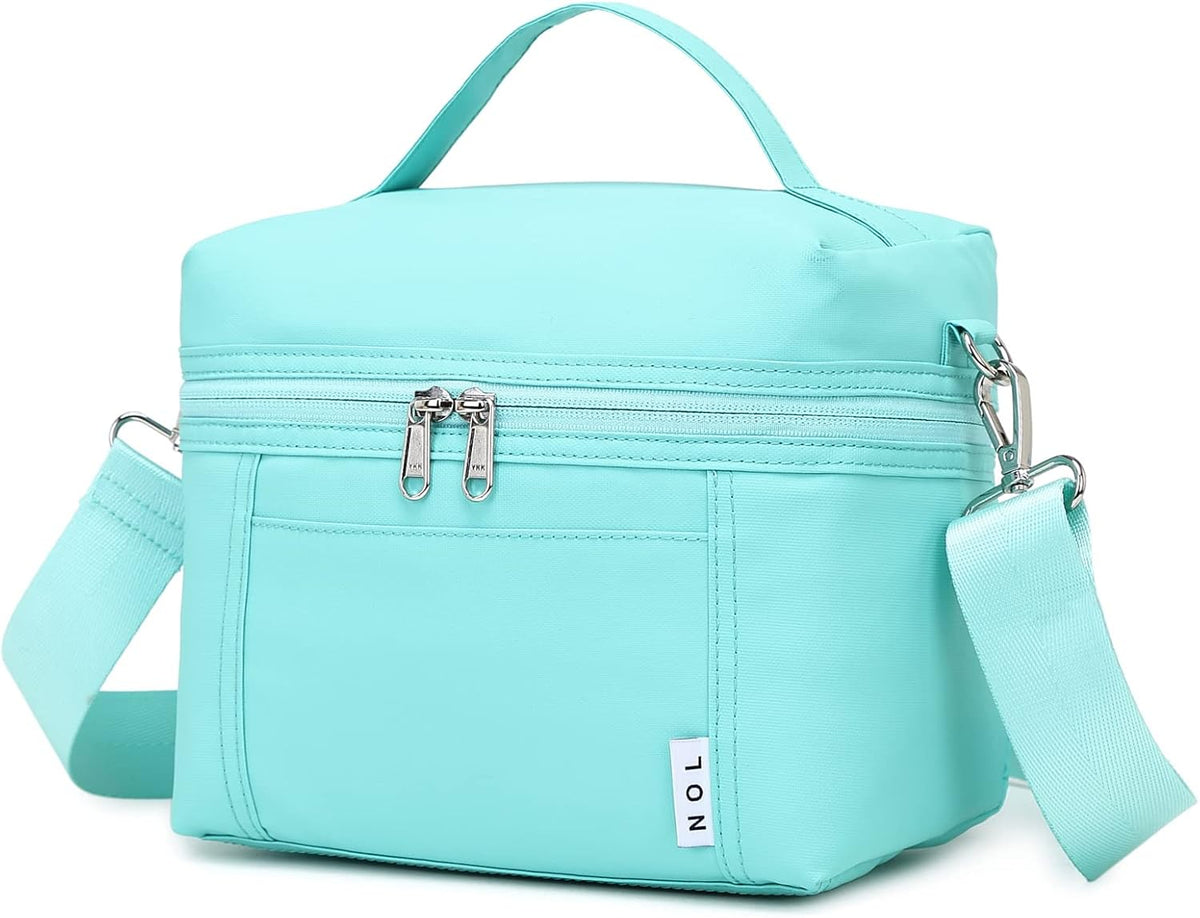 NOL Natural Organic Lifestyle Insulated Lunch Bags for Women Cooler Bag Lightweight Nylon Waterproof Lunch Box For Work（Small, Cyan