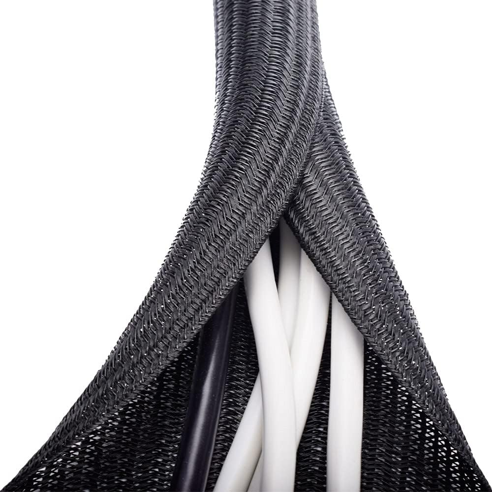 ZhiYo 20ft - 4/5 inch Cable Sleeve, Cord Wrap Wire Protector Tubing for Pets, PC Cable Wrap, Computer Cable Management Sleeve - Black