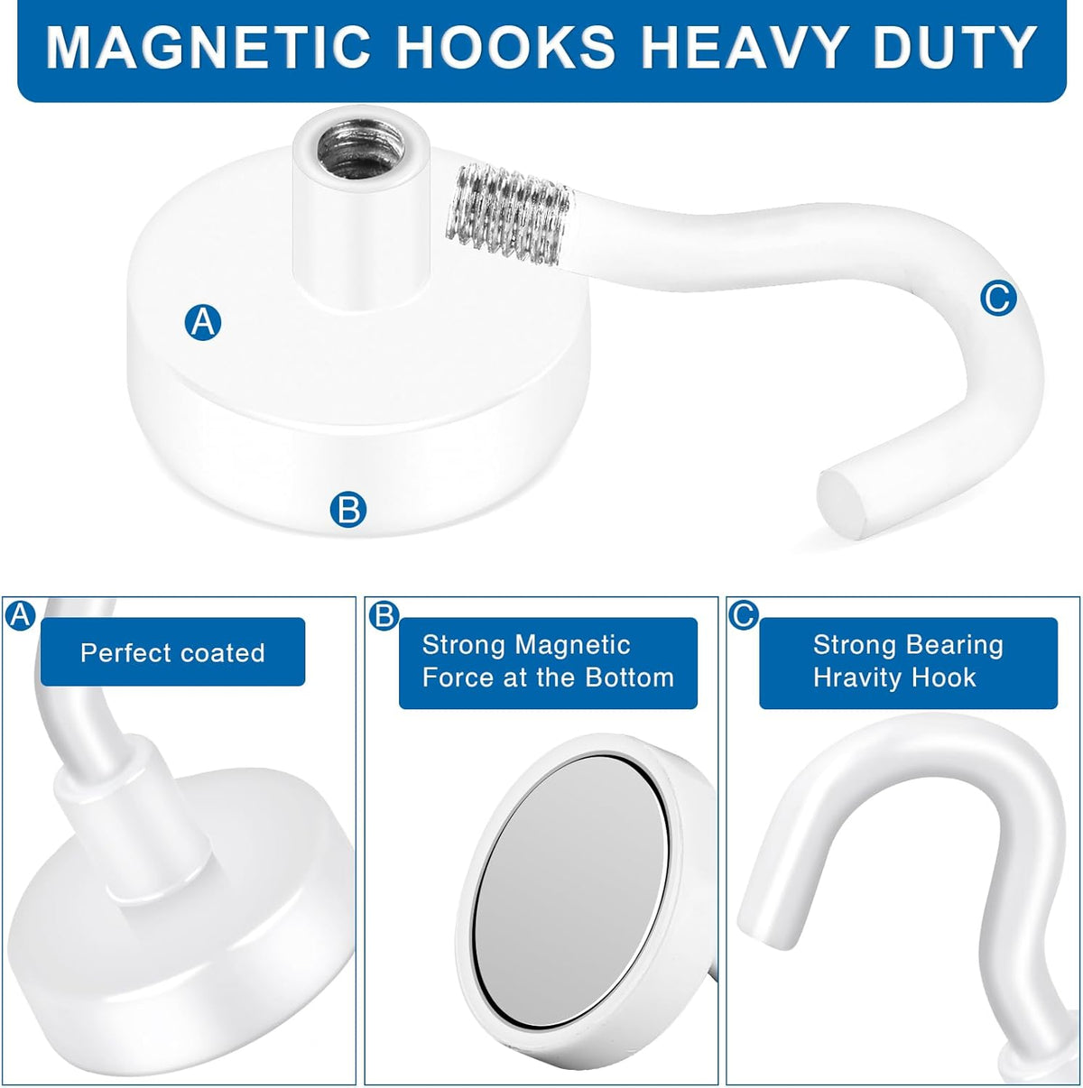 LOVIMAG Magnetic Hooks for Cruise Cabins, 150Lbs Cruise Magnets, White Magnetic Hooks Heavy Duty for Hanging, Refrigerator, Grill-4 Pack