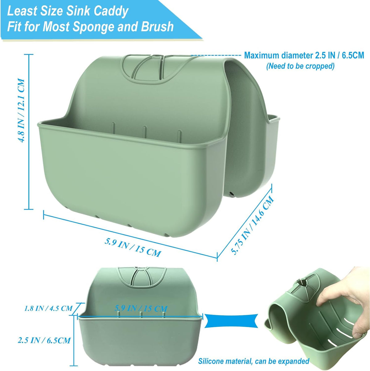 Sponge Holder for Kitchen Sink, Silicone Sink Saddle Caddy Organizer Rack, Sponges Holder Over Faucet, Hanging Kitchen Organizer Accessories Rack Basket Green