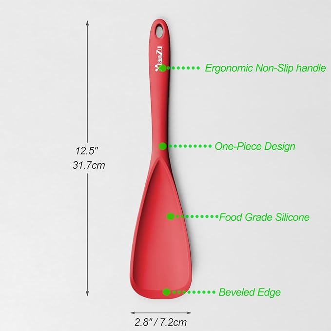 Silicone Spatula Spoon, Great for Both Cooking and Serving Durable BPA-Free Matte Black Silicone, Seamless Design, Safe for Nonstick Cooking Surfaces, 2-Pcs, Red