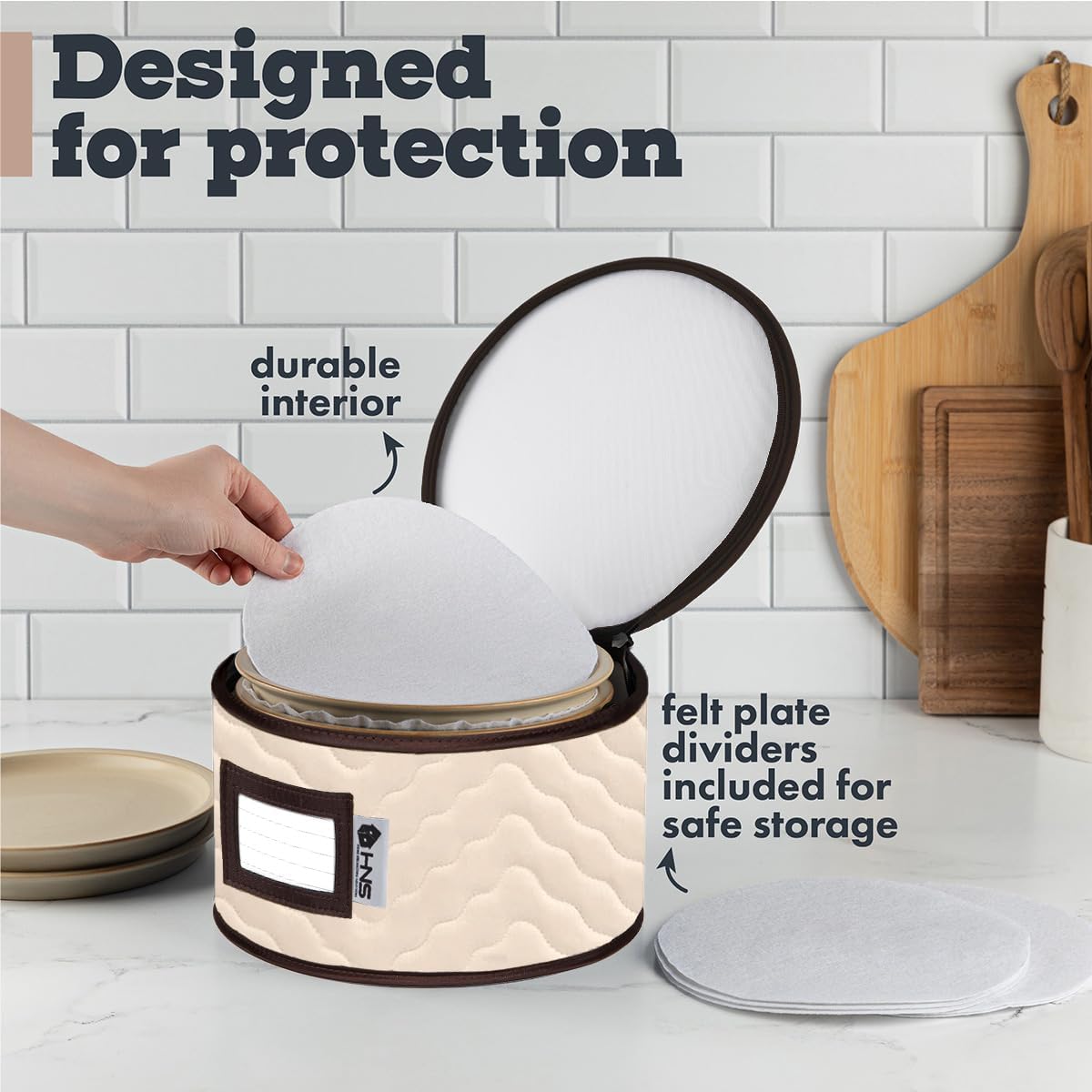 Saucers Storage Container - Quilted Microfiber China Organizer Box with Dividers - Protects & Organizes Up to 12 Plates of 7" - Ideal for Seasonal Dishware Protection