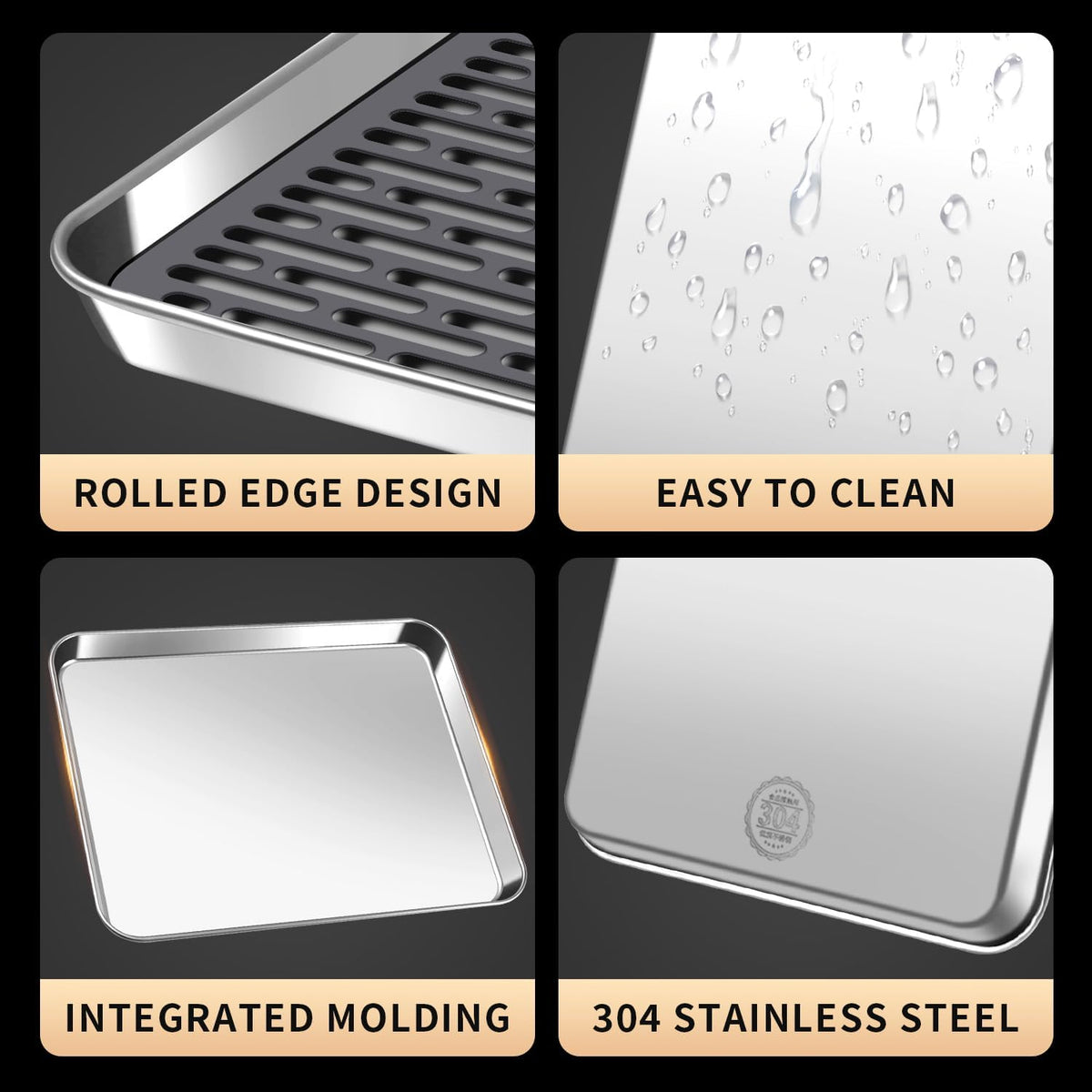 Stainless Steel Drain Tray, Cup & Dish Drying Rack, Drain Board 2 Tier Non Slip Serving Tray with Drainboard Perfect for Sink, Coffee Table, Outdoor (12.5 x 9.8 x 0.98 in)