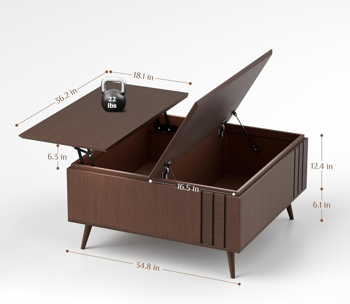 Lift Top Coffee Table, Mid Century Modern Center Table with Large Hidden Storage Compartment, 36" Square Coffee Tables for Living Room, Home Office, Dark Walnut