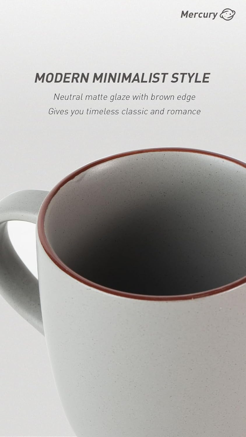 famiware Mercury Coffee Mugs 13 oz, Coffee Mugs Set of 6 with Handle, Cups for Latte, Hot Tea, Cappuccino, Mocha, Cocoa, Dark Grey
