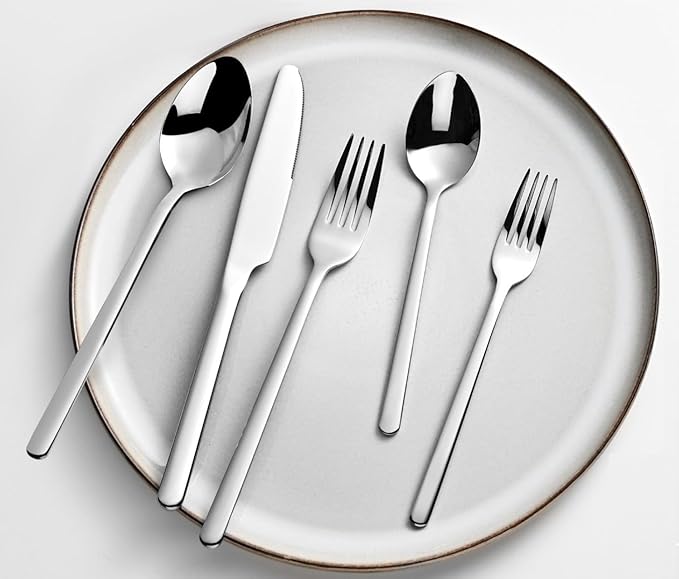 KINGSTONE 30 Pieces Silverware Set, Flatware Cutlery Set for 6, 18/10 Stainless Steel Silverware Utensils Minimalist Design Dishwasher Safe