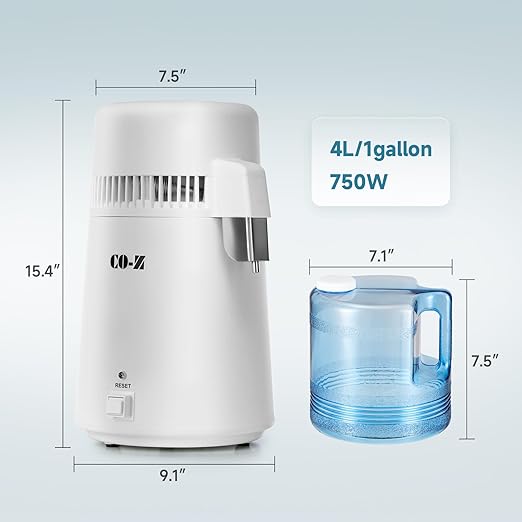 CO-Z Distilled Water Maker, 1 Gallon Water Distiller, 4L Home Countertop Water Distiller Machine, Table Desktop Water Distill Distilling Purifier Purification Filter, Home Pure Clean Water Device