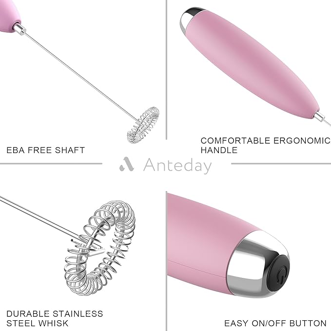 Frother Handheld for Coffee, Milk Frother Upgraded Matcha Whisk Drink Mixer Electric Mini Whisk Hand Mini Foamer Coffee Mixer for Lattes Cappuccino Frappe Matcha Hot Chocolate, Pink