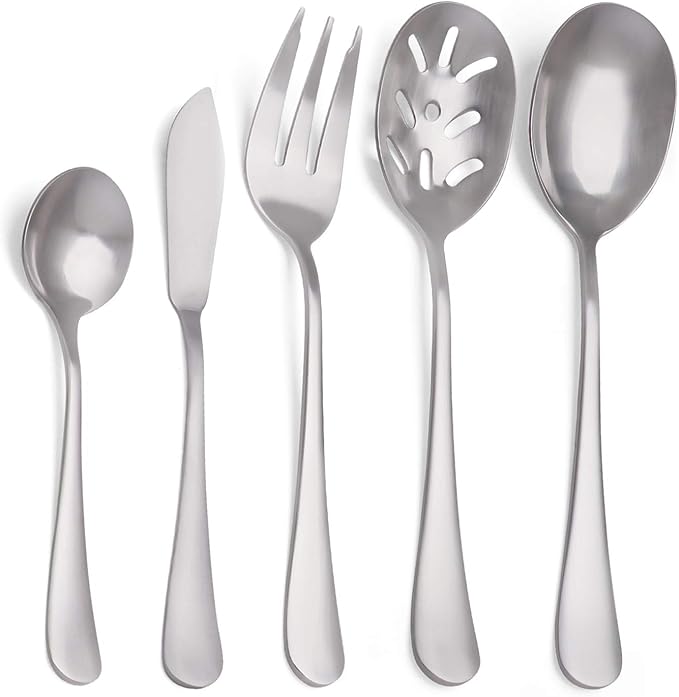 5-Piece 18/0 Stainless Steel Serving Set, sharecook Large Hostess Set with Round Edge, Mirror Finished,Dishwasher Safe
