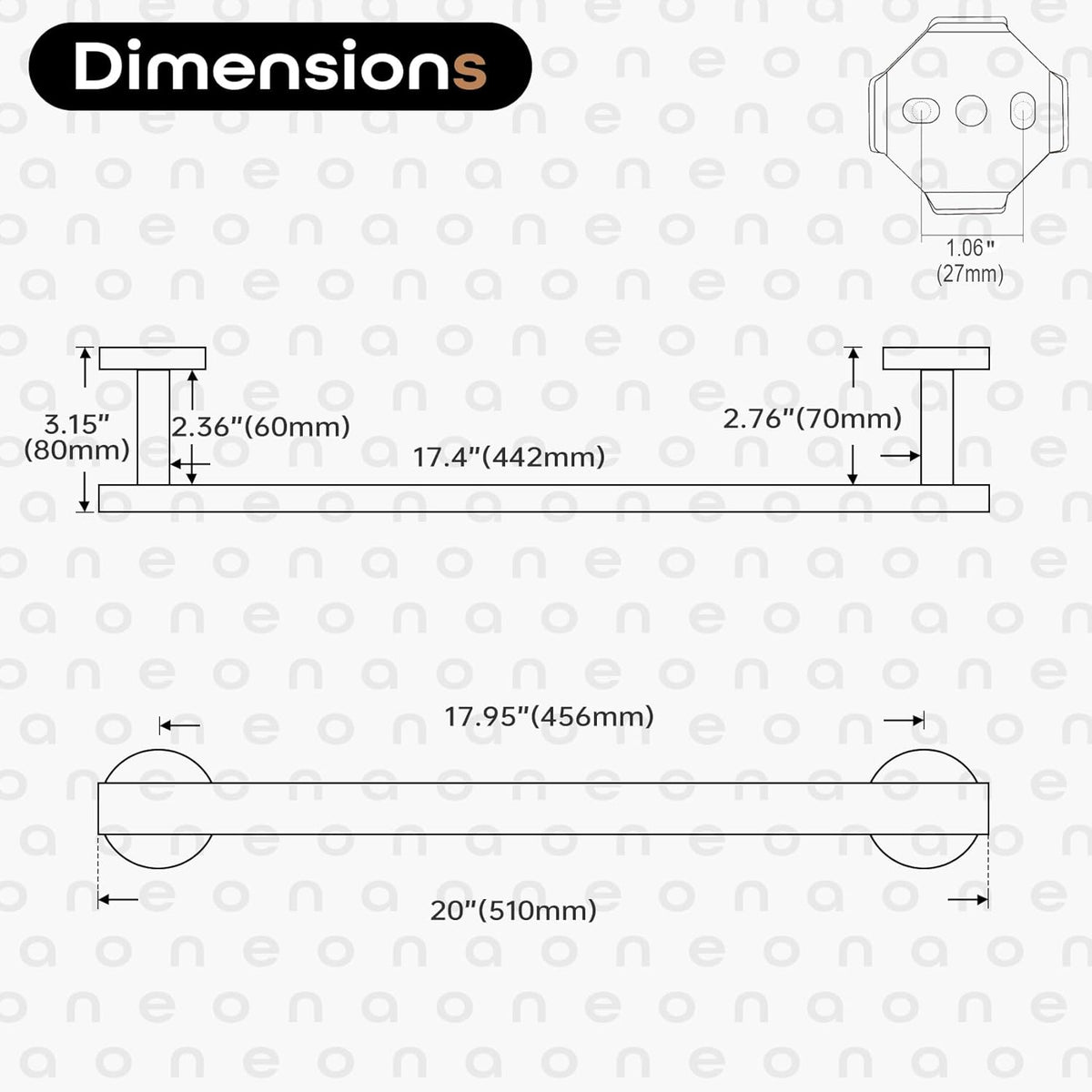 20 Inch Bathroom Towel Bars Bath Towel Racks Kitchen Towel Holder Towel Shelf Wall Mounted SUS304 Stainless Steel Matte Black AN4001MB-L20