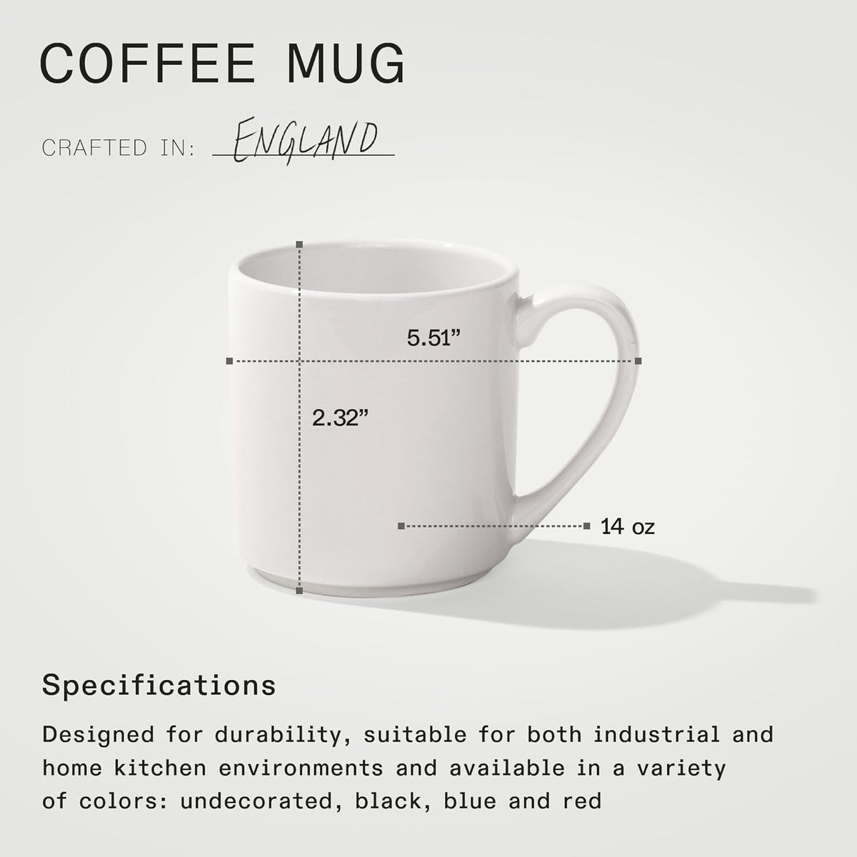 Made In Cookware - Set of 4 - Coffee Mug Set - 12 oz - White - Porcelain England - Dishwasher and Microwave Safe