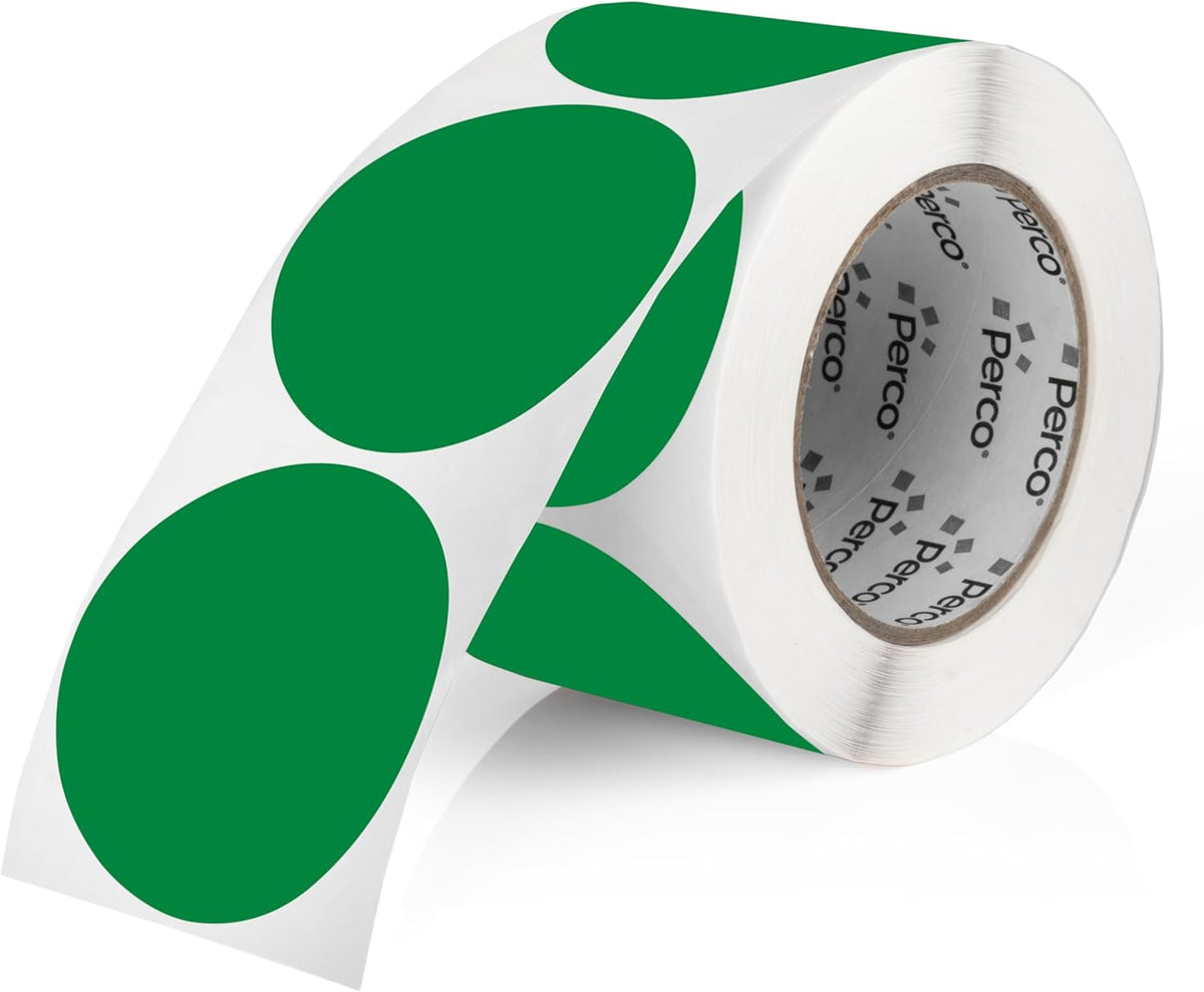 Perco Green 3-Inch Round Circle Dot Sticker Labels with Easy Peel Perforation - 500 Labels per Roll - Strong Adhesion, Vibrant Colors for Organizing, Crafting & More - Made in USA