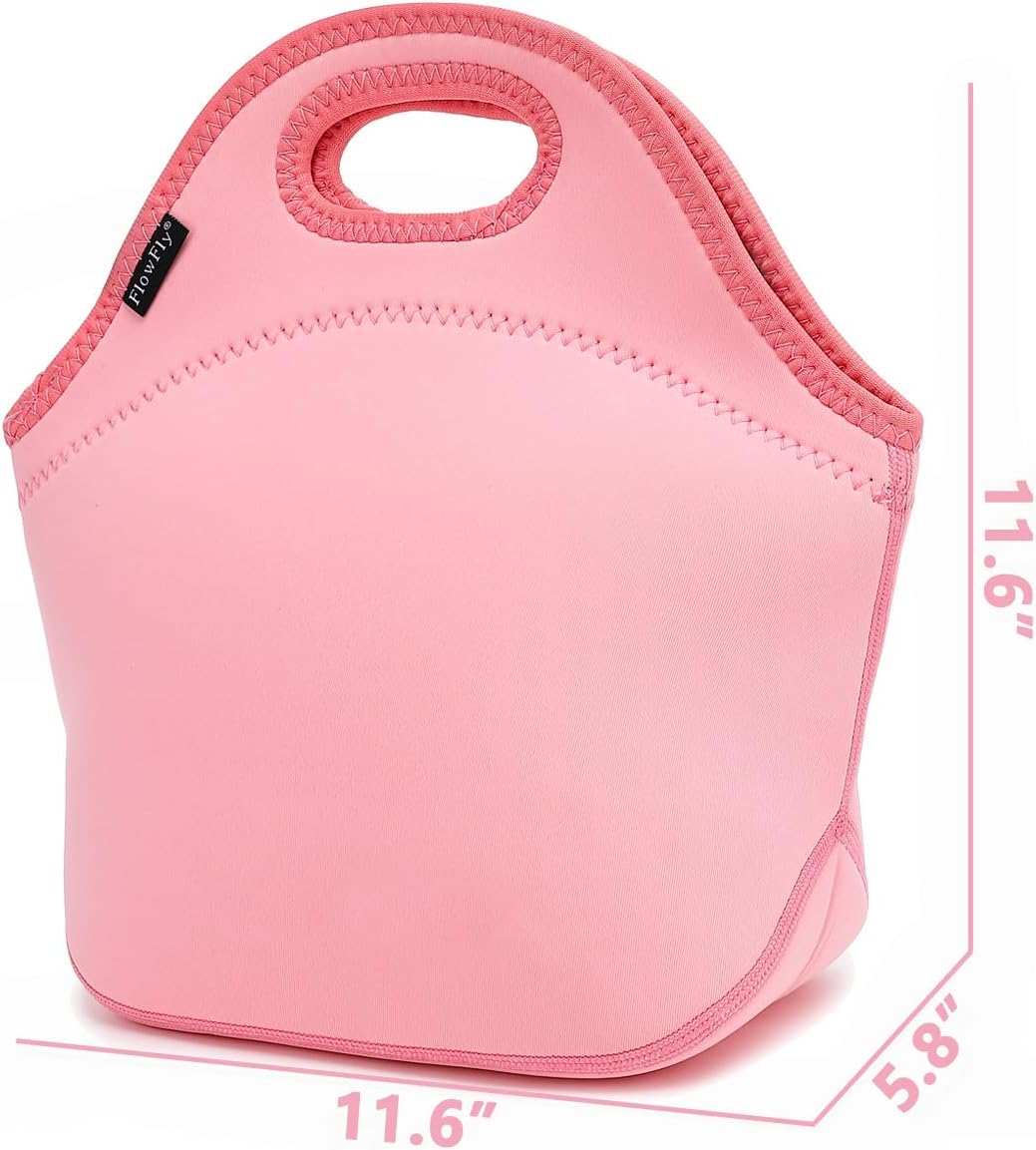 FlowFly Neoprene Kids Lunch box Insulated Soft Bag Mini Cooler Thermal Meal Tote Kit for Boys, Girls,Men,Women,School,Work, Office, Pink