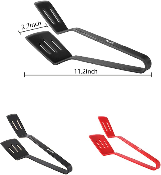 Mu&Ti Silicone Kitchen Tongs Spatula Tongs for Cooking 11 Inch Barbecue Clamp Spatula for Gripper Bread Clip Fried Steak Clamp Flipping Fish Beefsteak(Black)