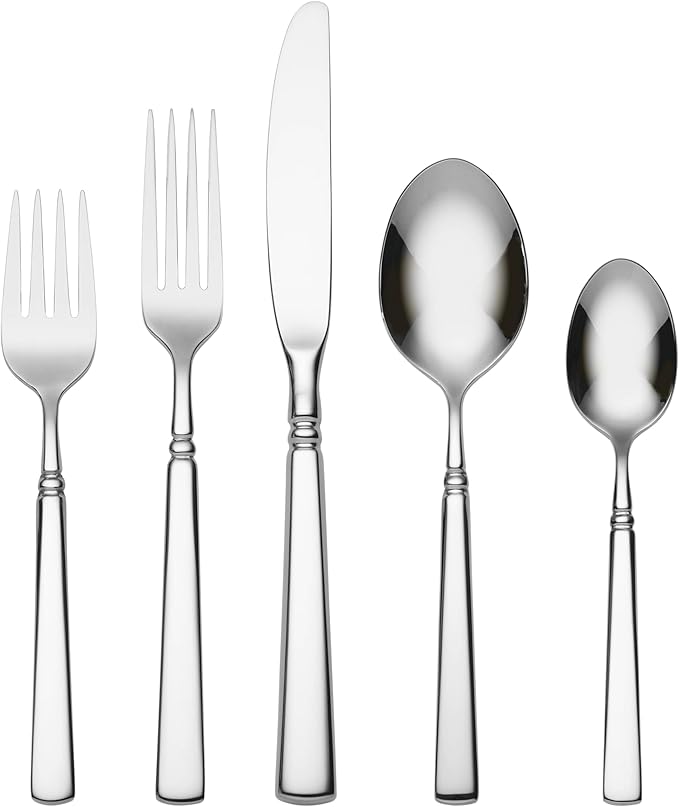 Oneida Silverware Set, Easton 5-Piece Fine Flatware Place Setting, Service For 1, Dishwasher Safe, 18/10 Stainless Steel, Knives Spoons And Forks, Home And Kitchen Utensils Set (Silver, 5 Piece)