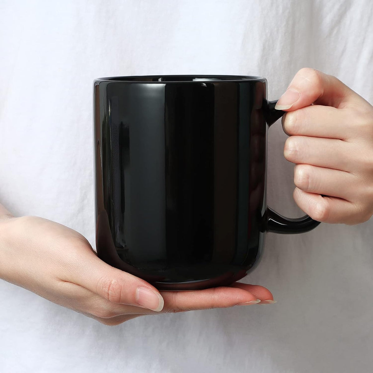 Smilatte 20 OZ Large Coffee Mug, M016 Plain Ceramic Boss Big Tea Cup with Handle for Dad Men, Set of 2, Black