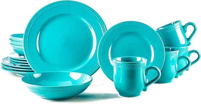 Pearl Dots Stoneware Dinnerware Set (16pc Set, Turquoise)