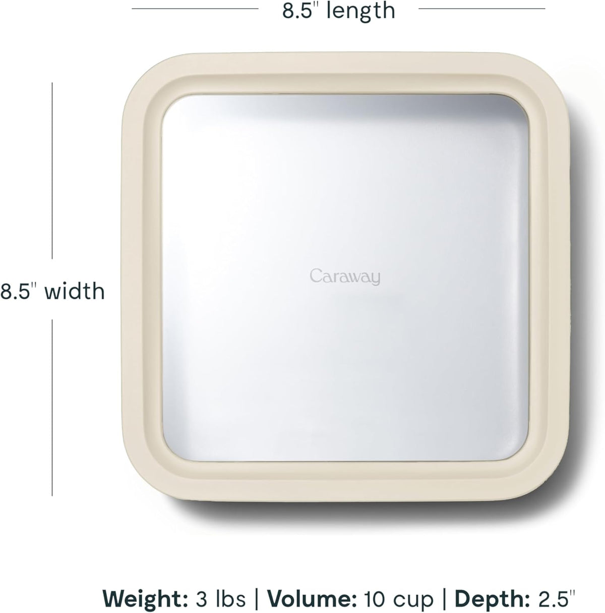 Caraway Glass Food Storage, 10 Cup Glass Container,Ceramic Coated Food Container,Easy to Store, Non Toxic, Non Stick Lunch Box Container with Glass Lids. Dishwasher, Oven,Square Shape,Cream