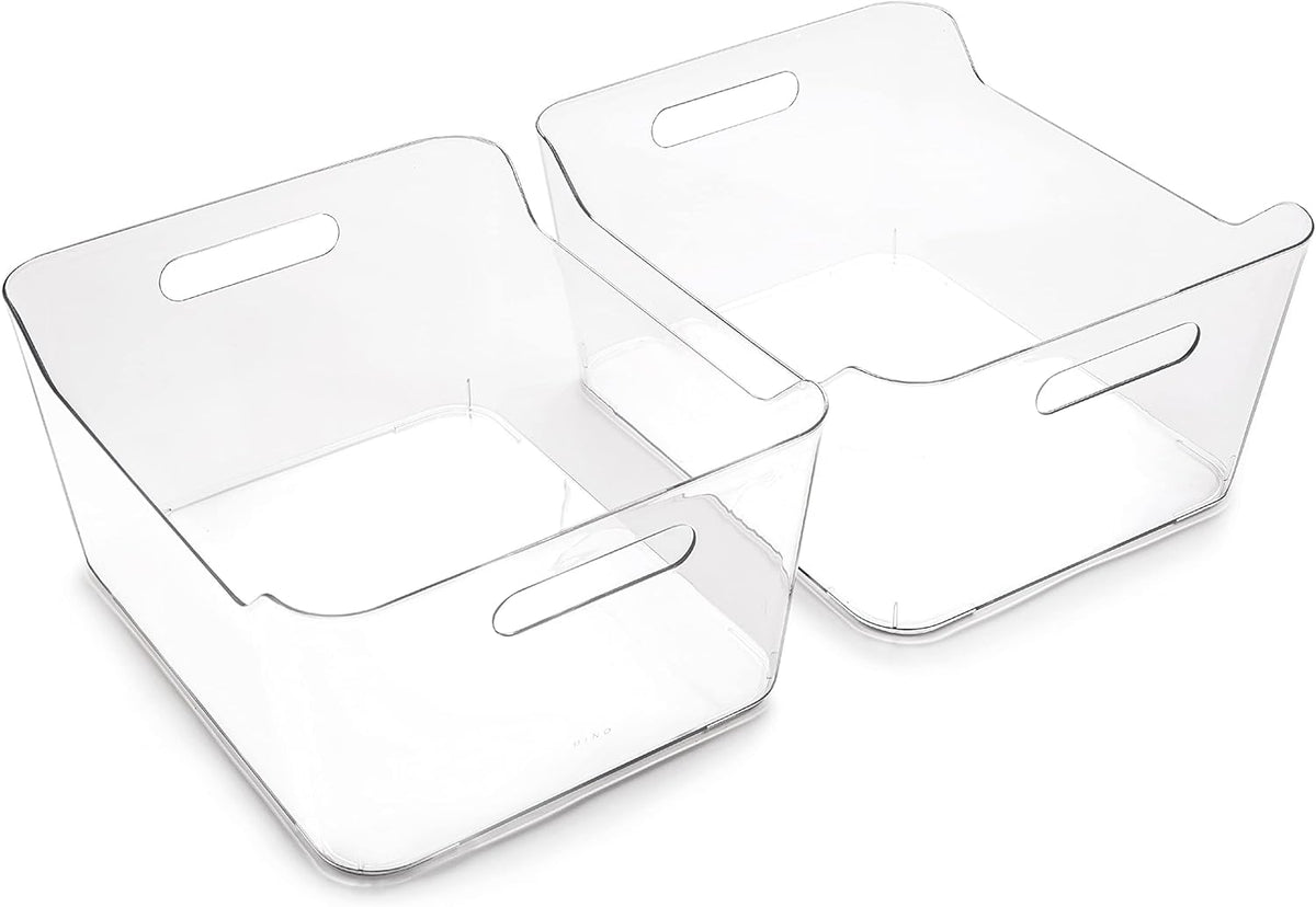 BINO | Plastic Storage Bins, X-Large - 2 Pack, Clear | THE SOHO COLLECTION | Pantry Organizers and Storage Containers Fridge Organizer Bins Kitchen Cabinet Organizer Medicine Cabinet Organizer Bin