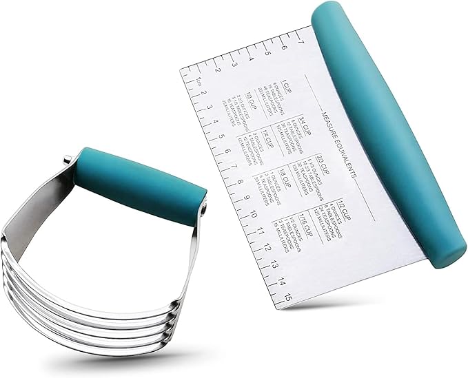 ALLTOP Pastry Blender & Bench Scraper - Premium Kitchen Baking Essential Gadget Set for Cake and Bread Making - Stainless Steel Dough Scraper&Butter Cutter for Homemade Delights - Turquoise