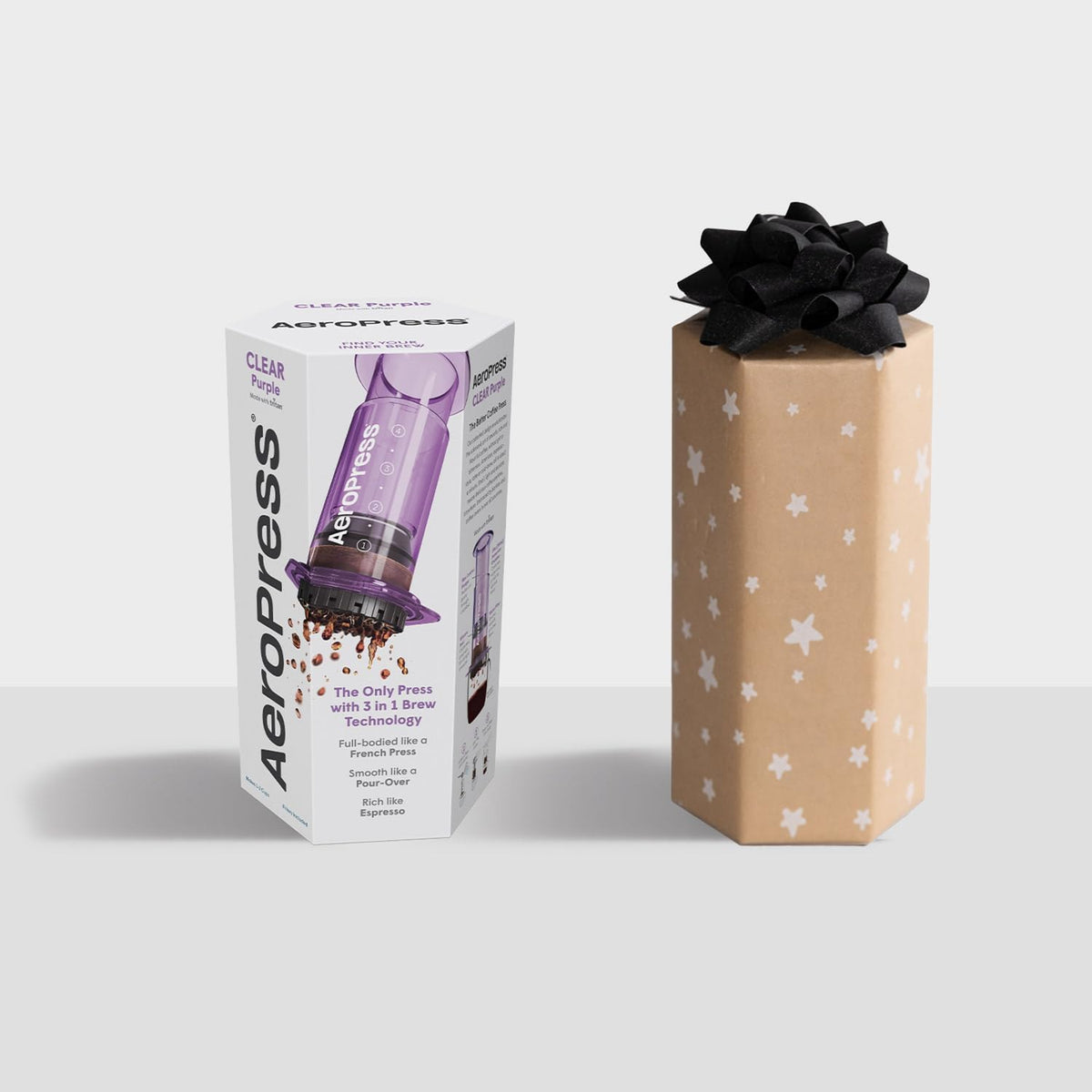 AeroPress Clear Purple Coffee Press – 3 In 1 Brew Method Combines French Press, Espresso, Full Bodied Coffee Without Grit or Bitterness, Small Portable Coffee Maker for Camping & Travel, Purple