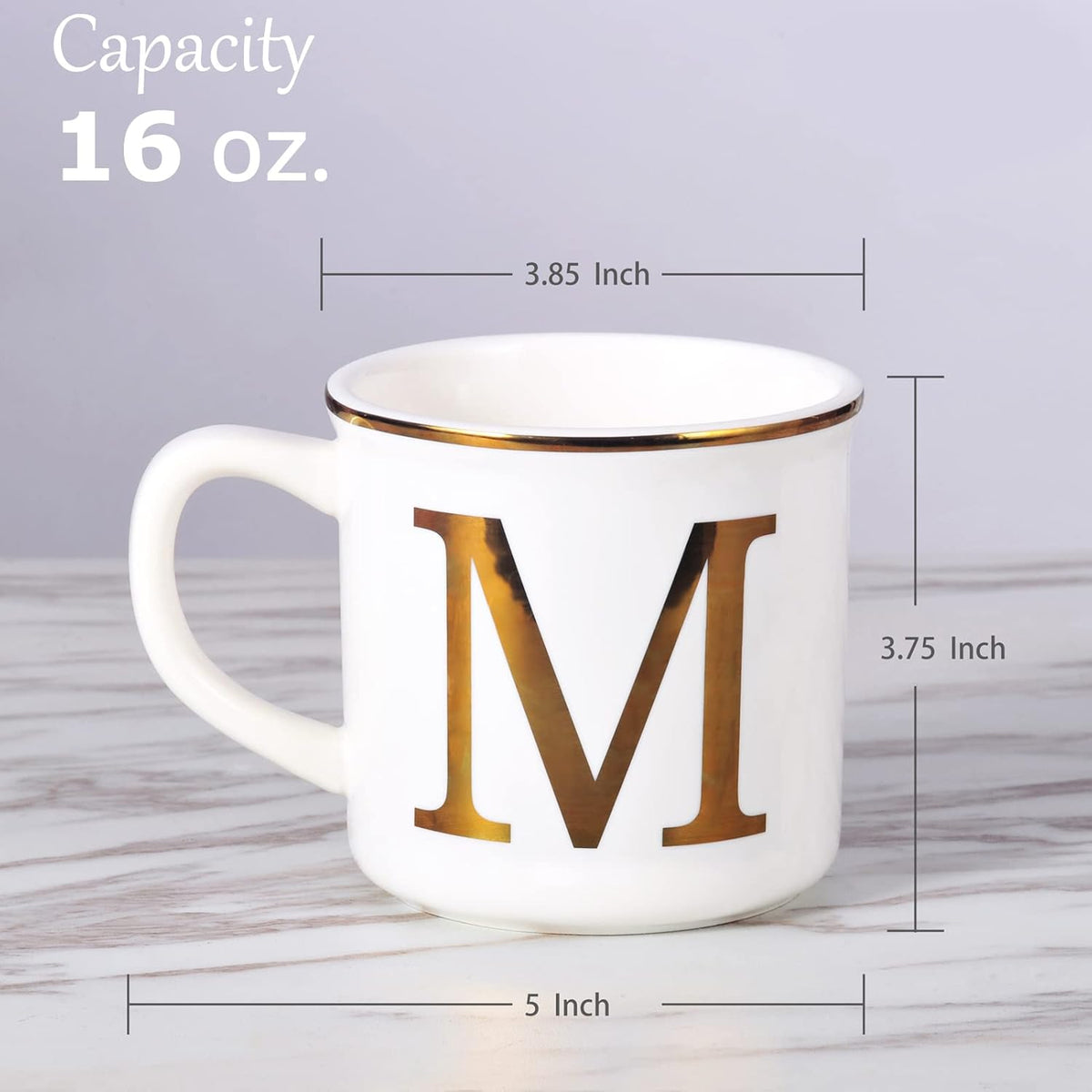 Miicol Ceramic Coffee Mug 16 oz, Monogram Coffee Cup, Golden Initial Tea Mug, Personalized Tea Cup, Unique Gift, Large Mug for Home, Office, Letter M
