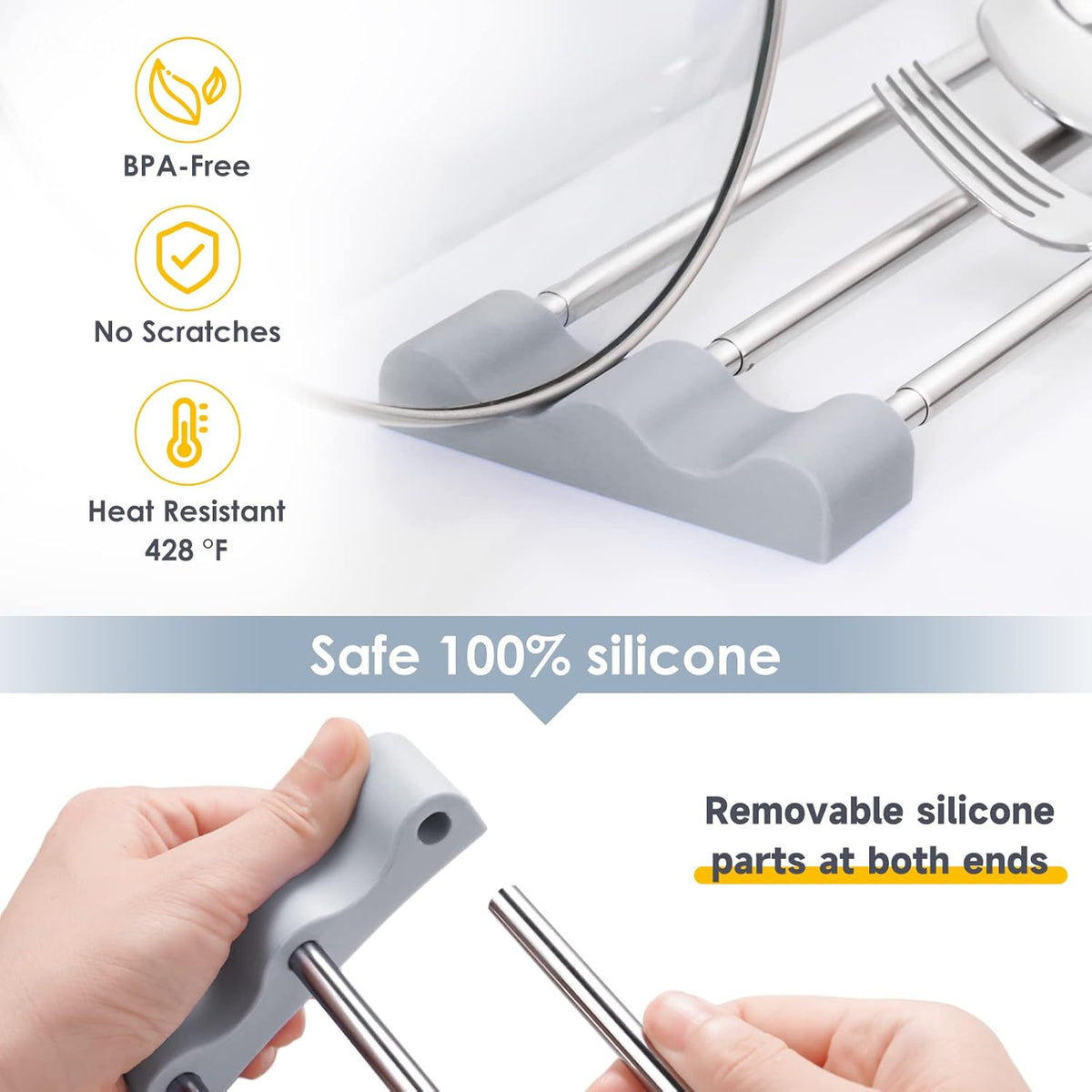 Tomorotec Adjustable Over-The-Sink Kitchen Rack for Dishcloths, Sponges, Bottles and Brushes - Heat-Resistant Stainless Steel with Slim, Expandable Design and Multifunctional Silicone Holder