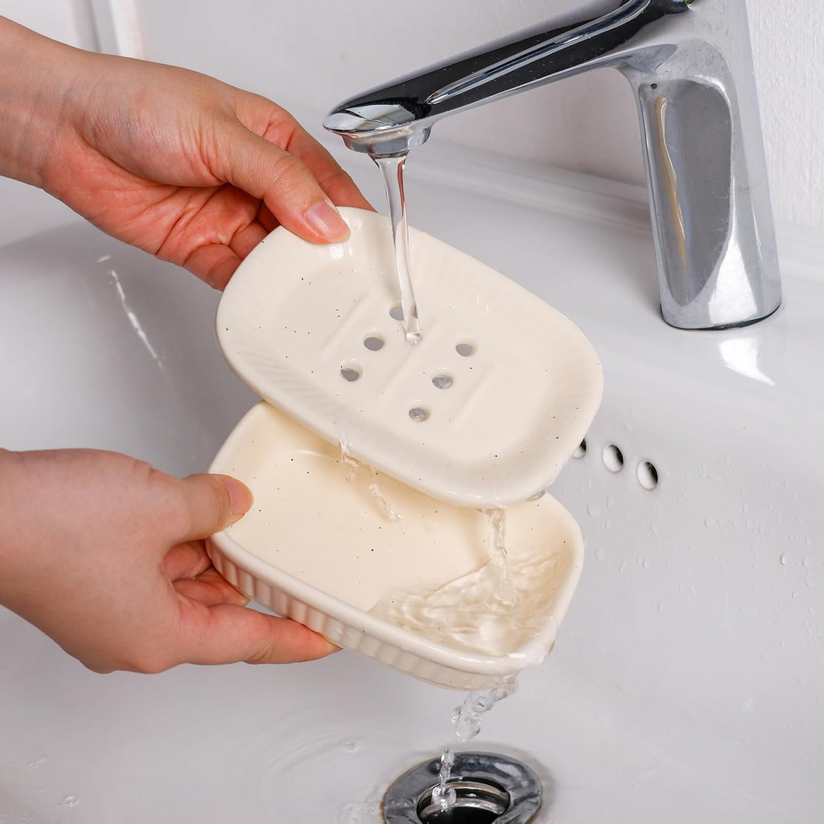 Ceramic Soap Dish, Self-draining Soap Holder, Double Layer Bar Soap Holder, Speckled Draining Soap Dishes for Bathroom Shower Kitchen, Minimalist Vintage Style, Keep Soap Dry, ANTIS'S HOME