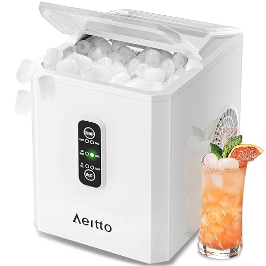 Aeitto Ice Makers Countertop, 9 Ice Cubes Release in 6 Mins, 26Lbs/24H, 2 Sizes of Bullet Ice Machine,Self-Cleaning Portable Ice Maker with Ice Scoop and Basket for Home Kitchen Office Bar RV, White