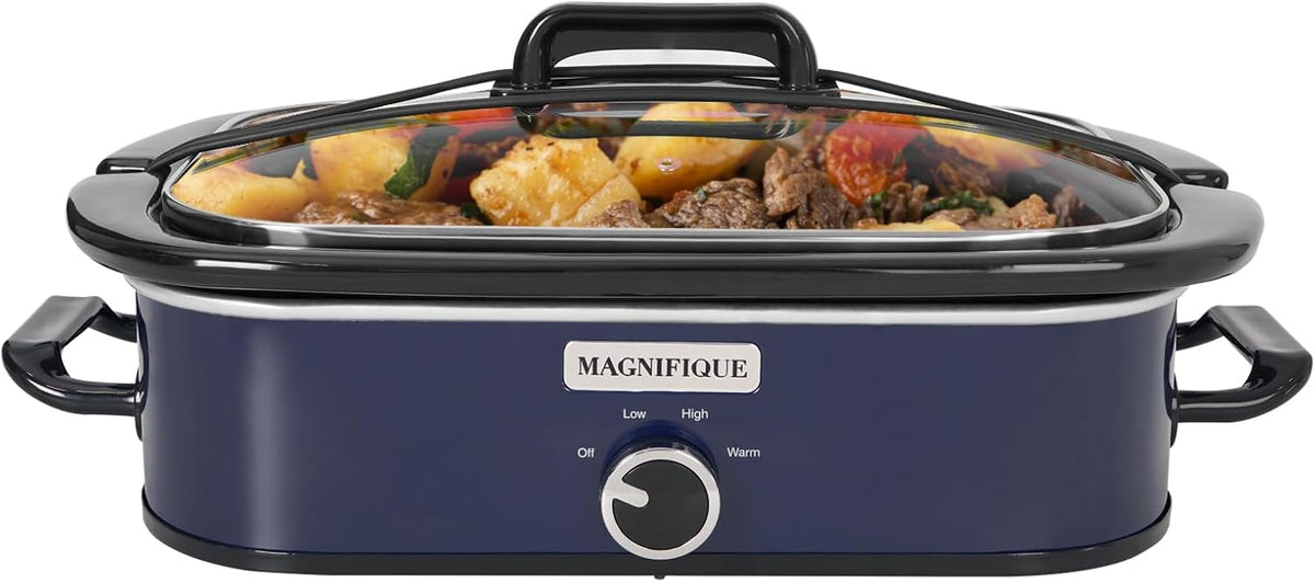 4-Quart Slow Cooker with Casserole Manual Warm Setting - Perfect Kitchen Small Appliance for Family Dinners, Dishwasher Safe Crock, Blue