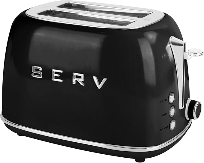 Servappetit Retro Serv 2-Slice Toaster with Extra-Wide Slots & 6 Browning Settings (Black)