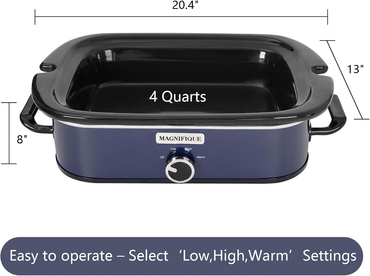 4-Quart Slow Cooker with Casserole Manual Warm Setting - Perfect Kitchen Small Appliance for Family Dinners, Dishwasher Safe Crock, Blue