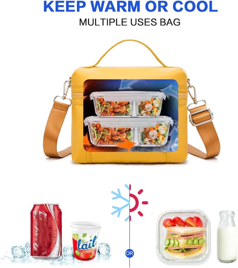 NOL Natural Organic Lifestyle Insulated Lunch Bags for Women Cooler Bag Lightweight Nylon Waterproof Lunch Box For Work (Mustard, Small)