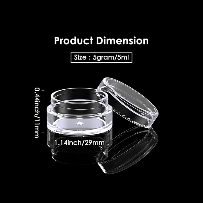 50 Pack 5 Gram 0.17OZ Clear Plastic Containers with Transparent Lids, Small Round Cosmetic Jars Makeup Travel Containers Jar for Cream, Bead, Eye Shadow, Samples, Lotions, Powders, Lip Gloss