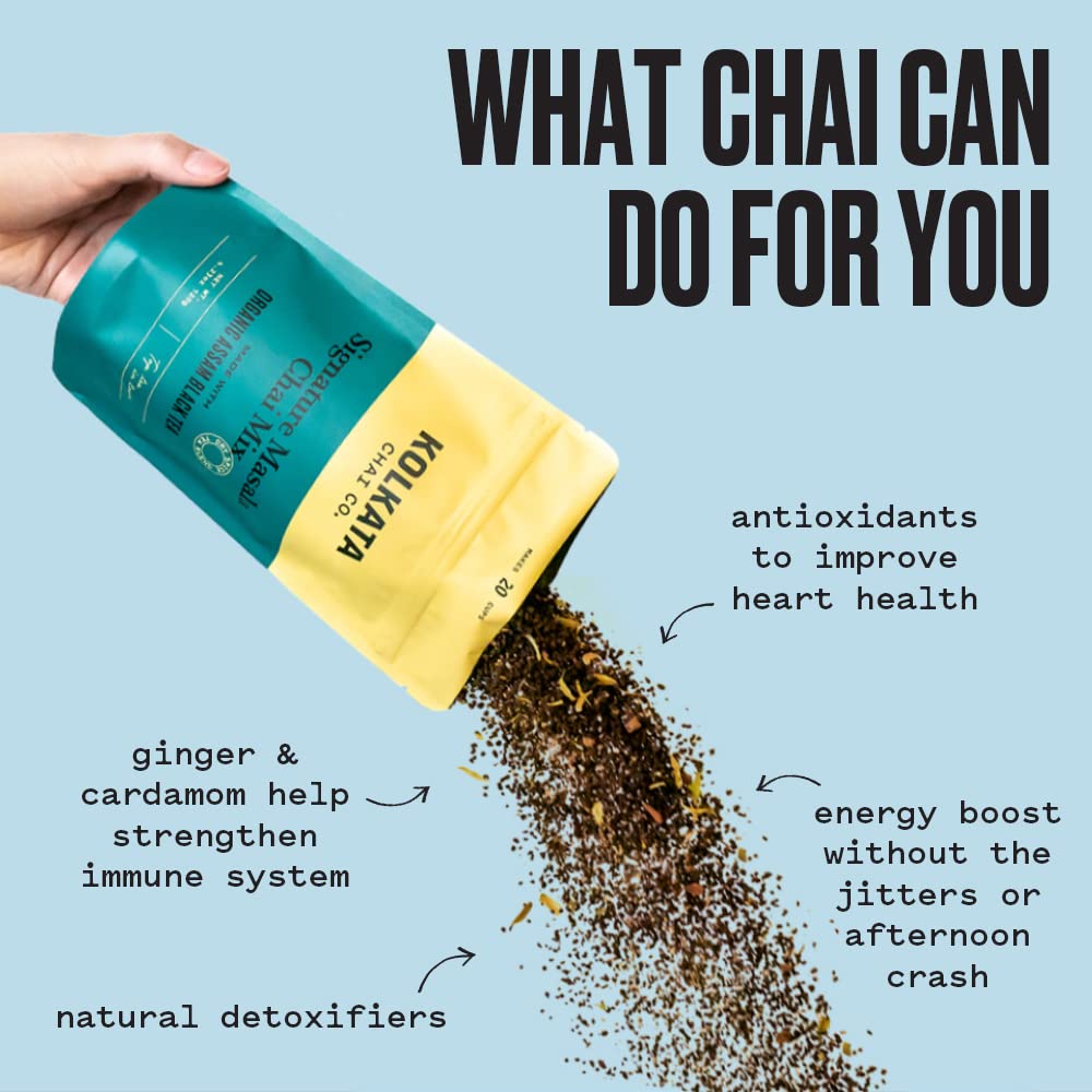 Kolkata Chai Signature Masala Chai & Decaf Masala Chai Tea, Assam Black Tea Combo Pack, Makes 40 cups, Premium loose leaf tea and spice blend, All Natural