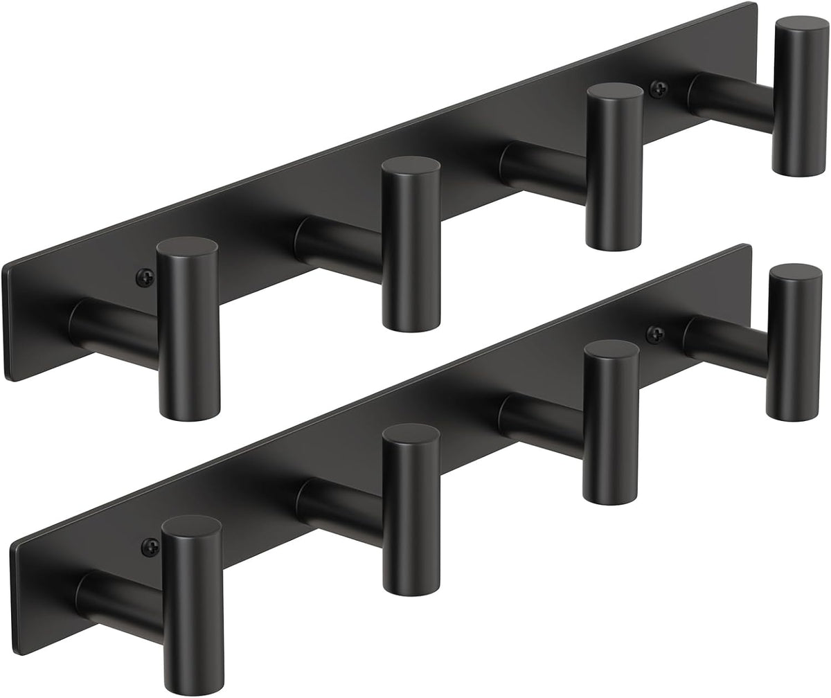 PMMASTO Coat Rack Wall Mounted, 4 "T Shaped Wall Hooks for Hanging, Heavy Duty Stainless Steel Coat Hook Rail for Hat Towel Robes in Bathroom Kitchen Mudroom Entryway (Black, 2PC)