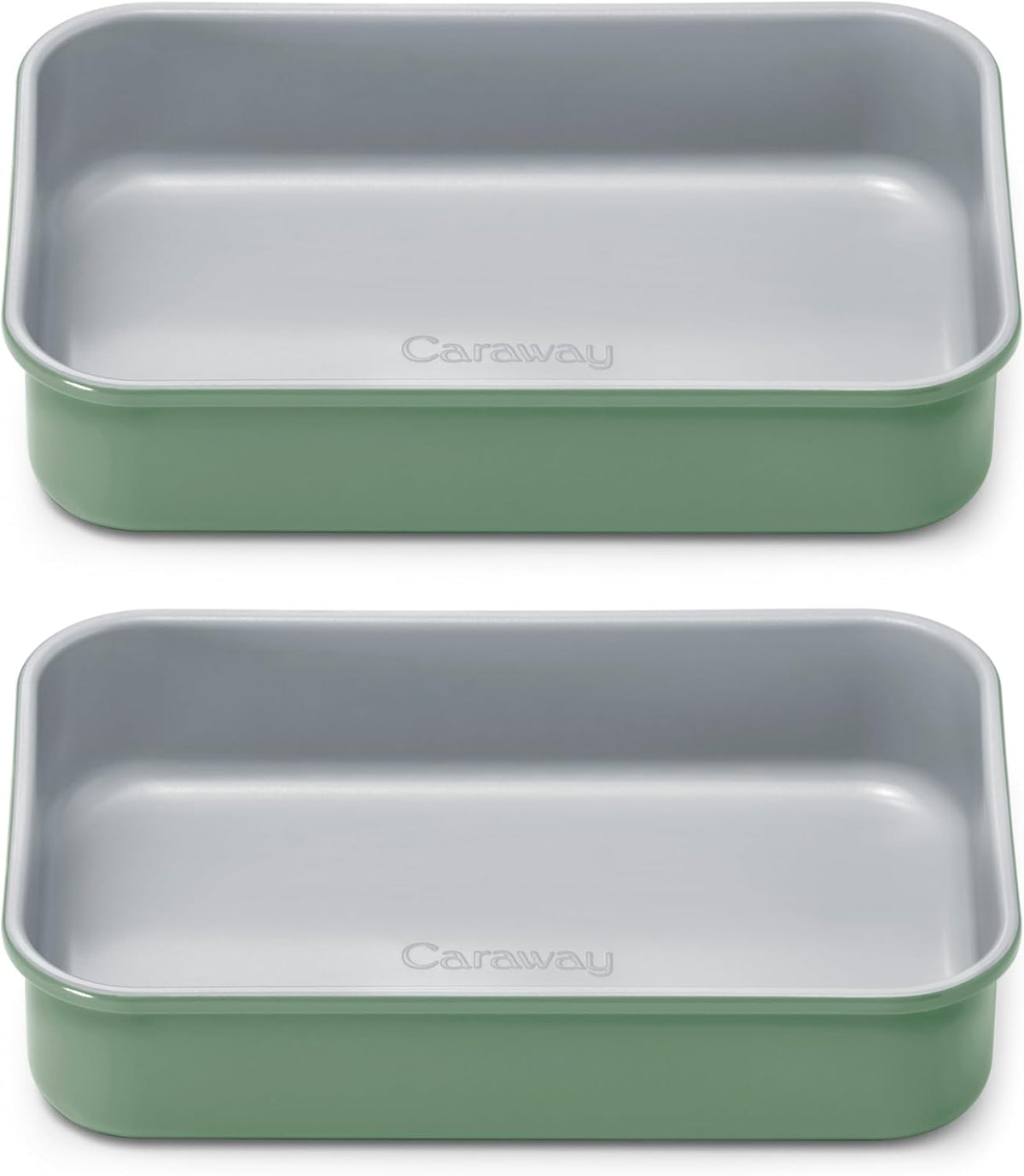 Caraway Nonstick 9” x 6.5” Small Rectangle Baking Pan Duo – Non-Toxic, PTFE & PFOA Free – Aluminized Steel Core – Deep Ceramic Baking Pan for Casseroles, Lasagna & More - Sage