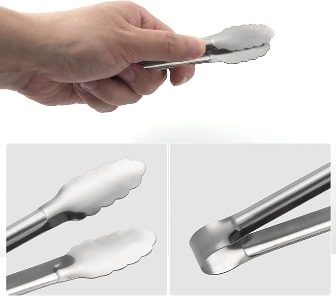 Serving Tongs,Buffet Tongs, ACAUTO Stainless Steel Food Tong Serving Tong Small Serving Tongs Stainless Steel Mini Appetizer Tongs, Set of 6 (5 Inch(12 Pack))