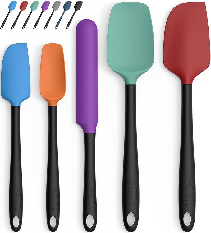 Coukre Silicone Spatula Set of 5,High Temperature Resistant, Food Grade Silicone, Dishwasher Safe, for Baking, Cooking (Colorful B Black)