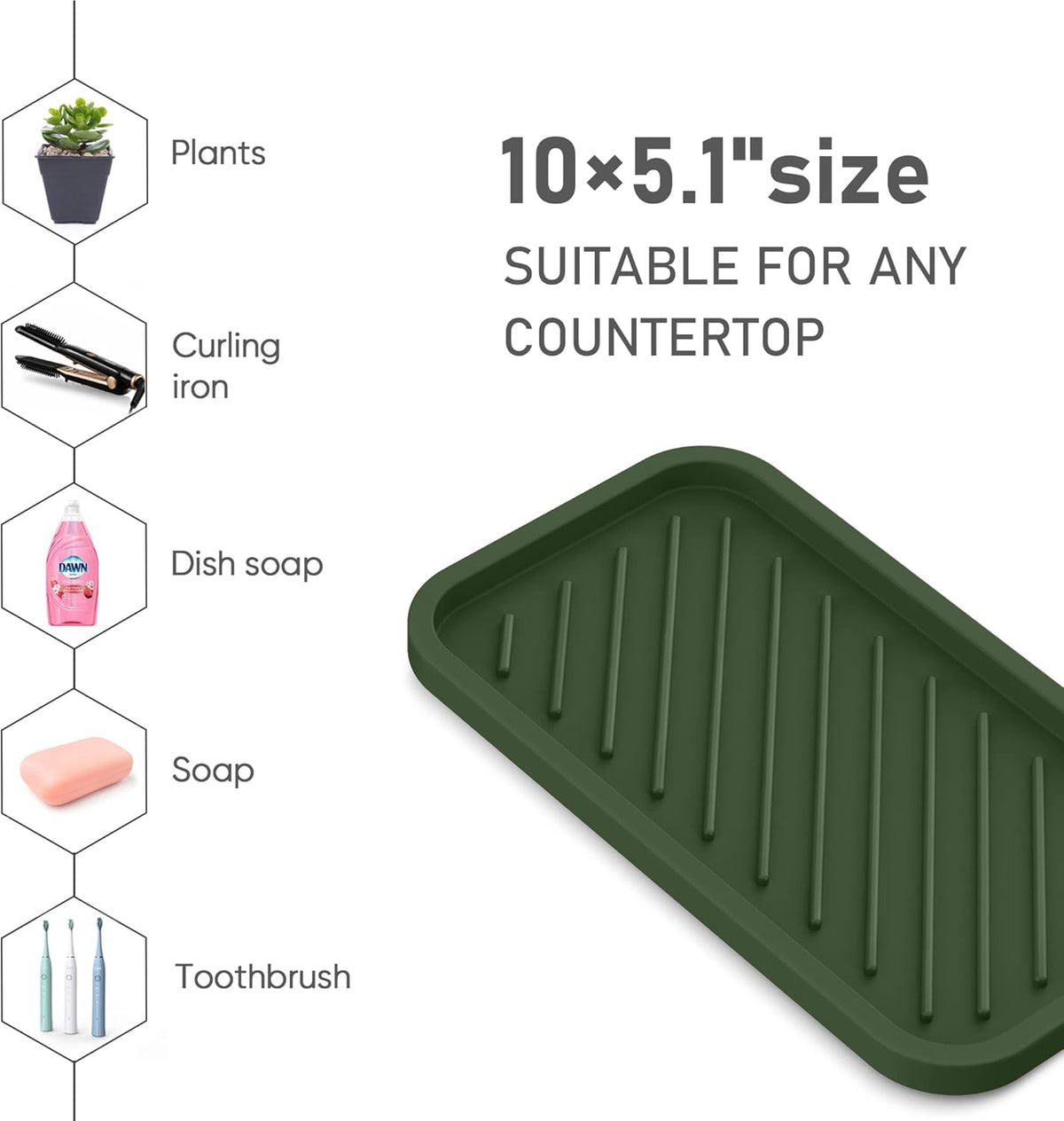 EG-SIPRO Silicone Sponge Holder, Large 10" Kitchen Sink Organizer Tray with Soap & Sponge Holder for Bathroom Counter & Dish Soap