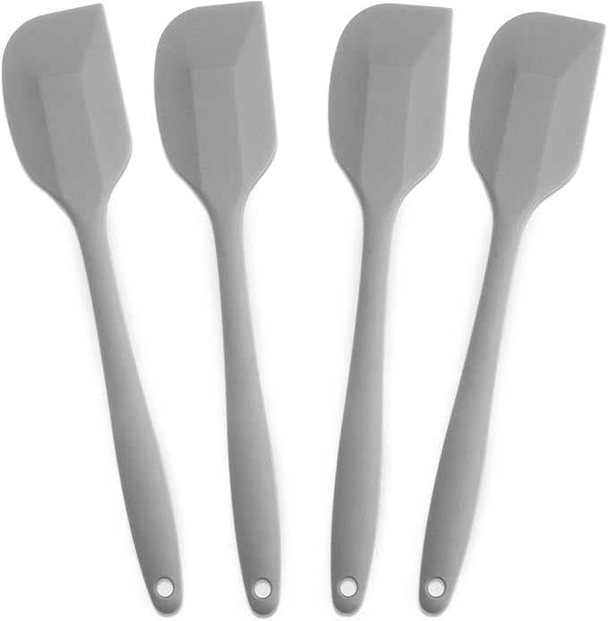 Silicone Spatula 4-piece Set, Heat-Resistant Non-stick Rubber Spatulas with Stainless Steel Core, Grey