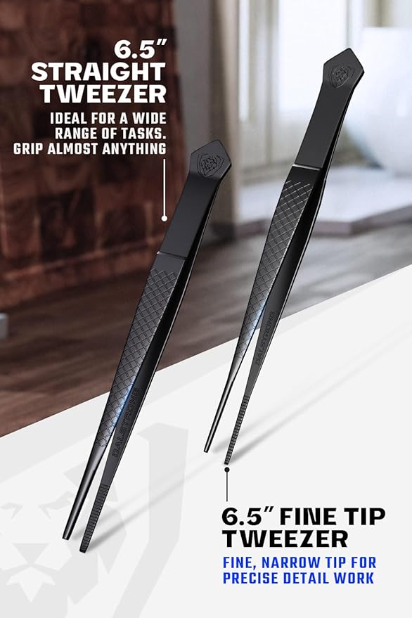 Dalstrong Professional Food Tweezers-Giftable 4pc Set-6.5"-High-Precision Tweezer Tongs-Black Titanium Coating-Plating, Multi-use-304 Stainless Steel-Culinary Fine Use-Metal Kitchen Tongs