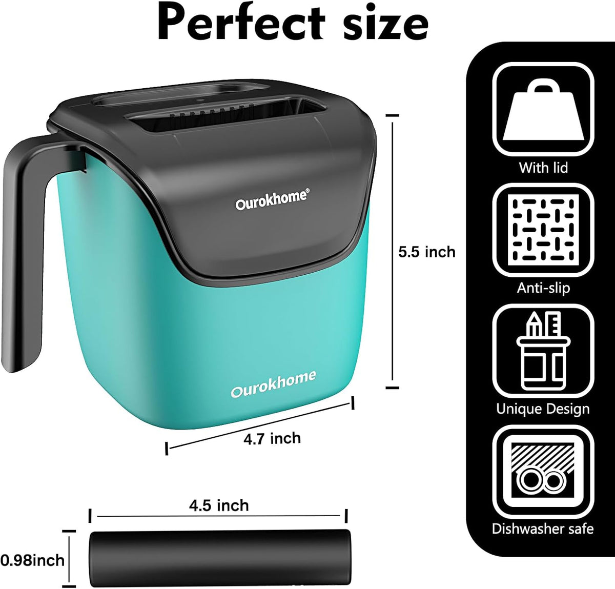 Ourokhome Knock Box Espresso Accessories, The Latest Patented Stainless Steel Espresso Machine Tool for Coffee Ground with Removable Knock Bar, Handle and Lid, Dishwasher safe, 4.8 inch (Mint)