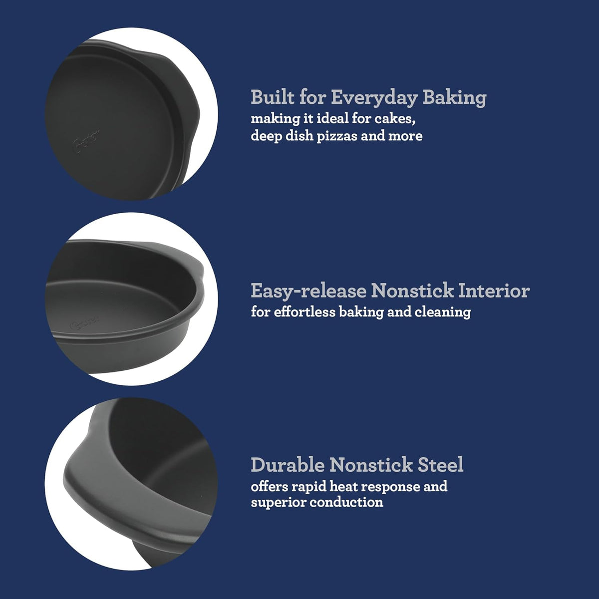Oster Teston 9" Round Nonstick Carbon Steel Cake/Bake Pan - Matte Black