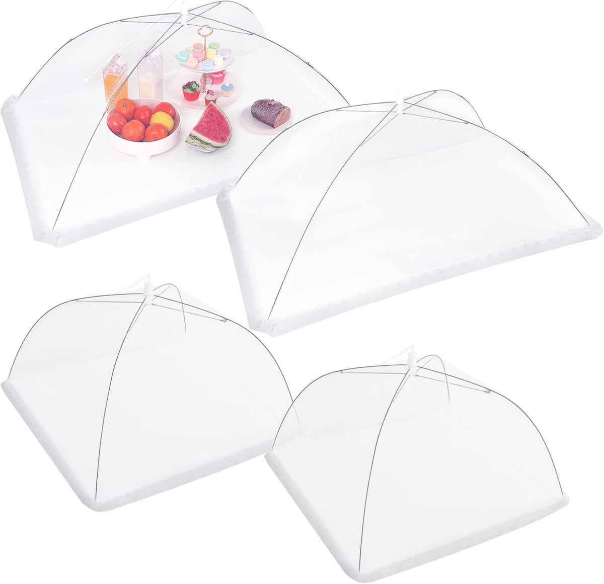 JULBEAR 4 Pcs Large and Tall Mesh Food Cover Tent Umbrella Food Screen Covers for Outside Pop-up Mesh Reusable Food Nets for Parties Picnics Outdoor BBQs Collapsible (2 Pcs 32"x24", 2 Pcs 17"x17")