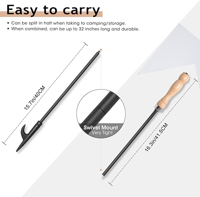 26" Fireplace Fire Pit Tongs & 32" Fire Pit Poker, Fireplace Wood Stove Firewood Tongs, Black Heavy Duty Wrought Iron Log Grabber Fire Pit Tools for Campfire, Fireplace, Bonfires, Indoor&Outdoor Use