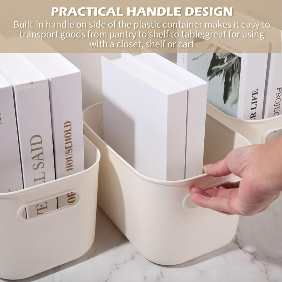 Zopeal Plastic Storage Bins 10 Pcs White Pantry Organizer Bins Small Baskets Storage Containers for Home Kitchen (10 x 7 x 6 Inch)