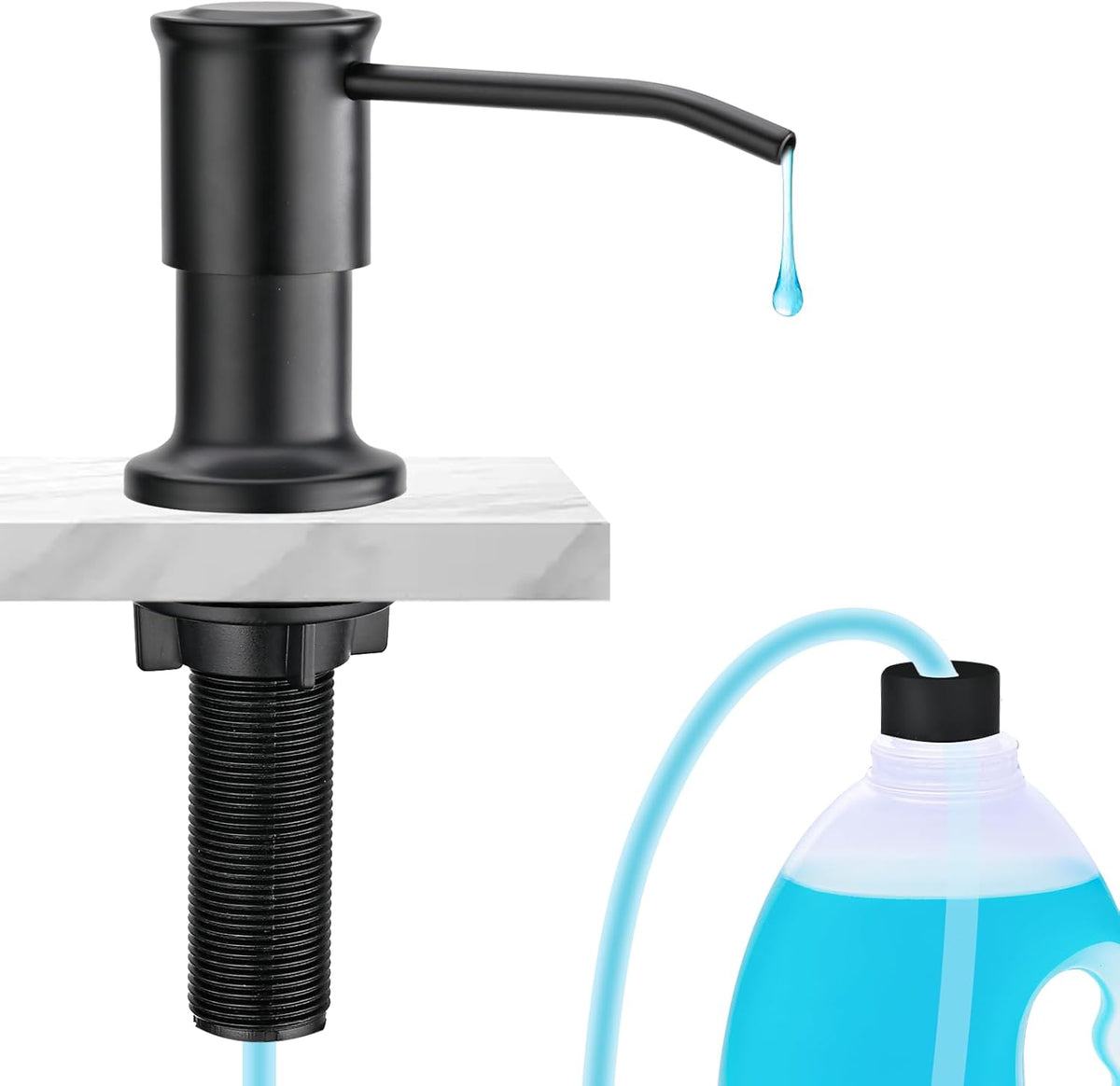 Soap Dispenser for Kitchen Sink, Upgrade Built in Sink Soap Dispenser, Countertop Sink Soap Dispenser Pump with 47" Extension Tube kit, No Need More Refills (Black)