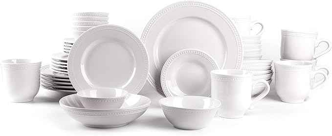 Peal Dots Stoneware Dinnerware Set (42pc Set, White)